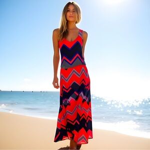 Rue21 Chevron Pink & Black Sleeveless Floor Length Maxi Dress - Size S